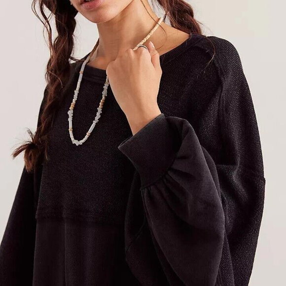 Free People We The Free Coastal Solid Crew Sweatshirt Top Oversized XS 275708 - Picture 3 of 8